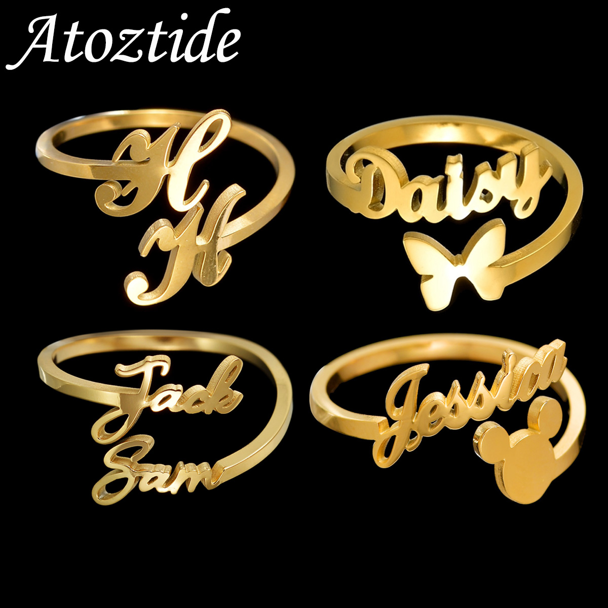 Atoztide Personalized Custom N - Initial Ring Custom 评论和价格